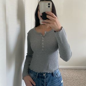 Waffle-Knit Long Sleeve Top